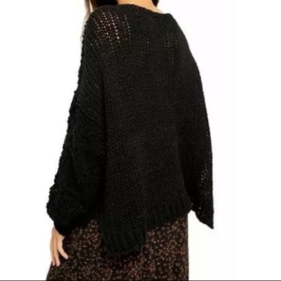 Free People Sunday Shores Black Cotton Open Weave Sweater - Picture 3 of 8